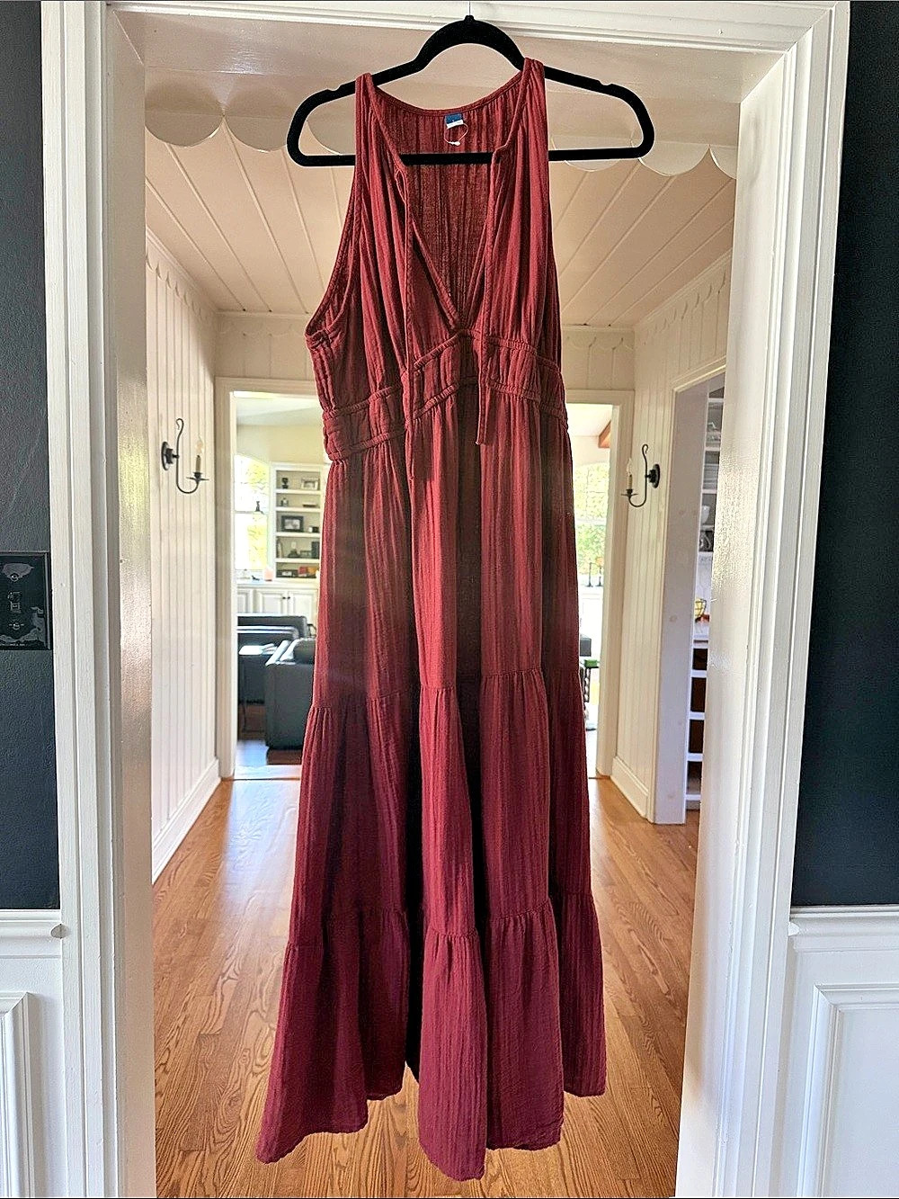 Old Navy Fit & Flare Crinkle Gauze Maxi Dress Red Large